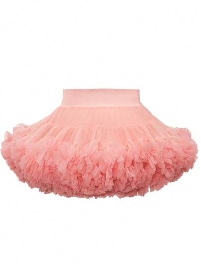 SHEIN Young Girl Chiffon Ruffle Tiered Mesh Tutu Skirt,Holiday,Summer,Travel