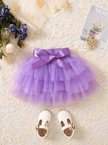 Falda tutú de malla para bebé niña para fiestas, festivales, accesorios de fotografía - Morado - Ver 1