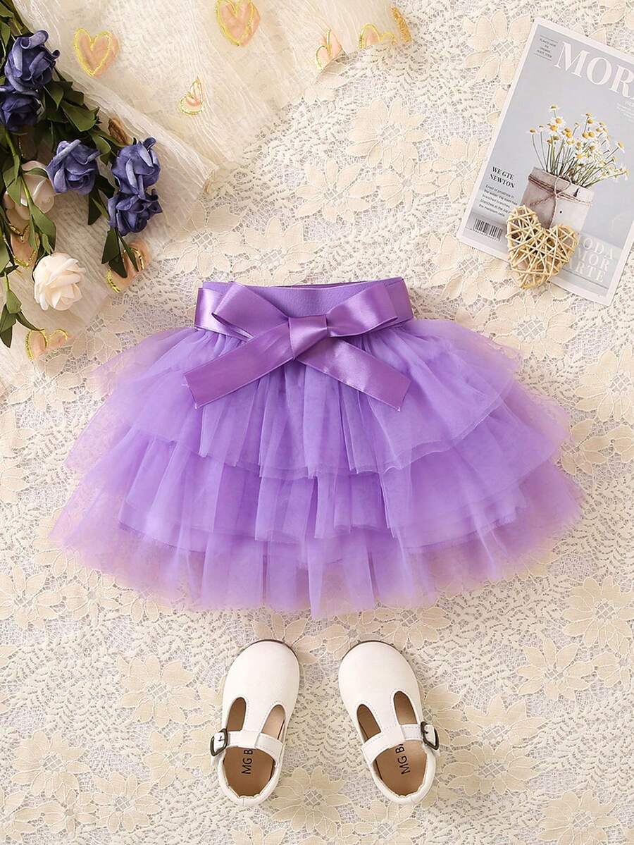 Falda tutú de malla para bebé niña para fiestas, festivales, accesorios de fotografía - Morado - Ver 1