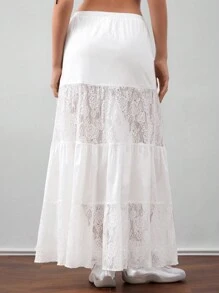 Forever 21 撞色蕾絲優雅束腰A字裙 - 白色 - 查看 2