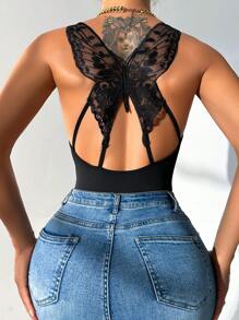 VaVaBold Bodysuit With Butterfly Cutout On The Back - Black - View 1