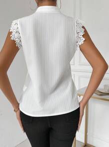 RosyDaze Blusa de mujer elegante de unicolor de verano con cuello alto, sin mangas y con aplicaciones de encaje