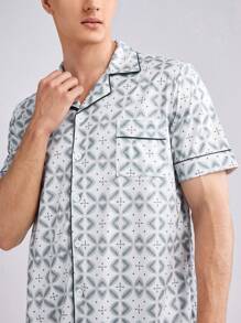 Men Fashion Print Short Sleeve Shirt And Shorts Homewear Set