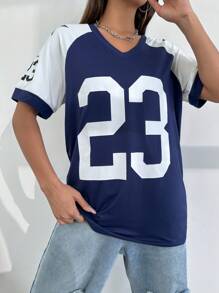 StreetHx Áo thun ngắn tay cổ chữ V màu khối có tay áo Raglan - Màu xanh hải quân - Xem 1