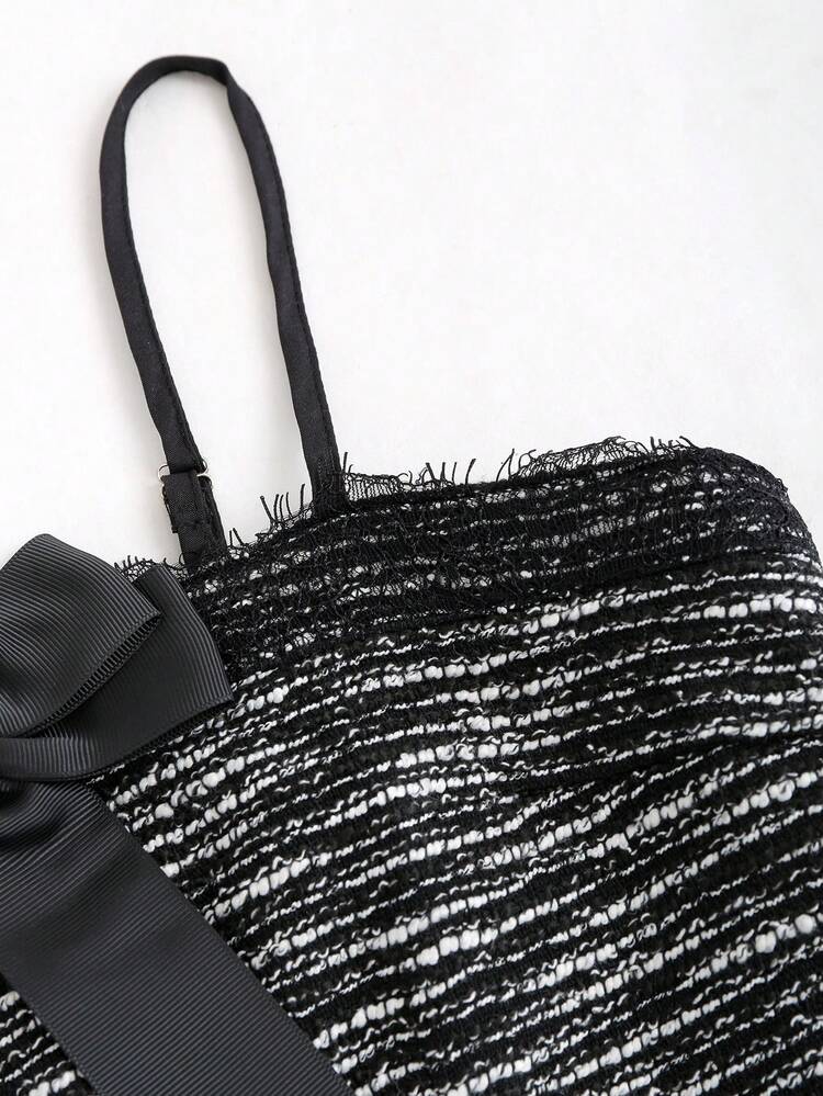 Women Bow Detail Decorated Fringed Camisole Top