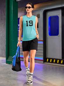 Streetz SHEIN Sport Bộ vest giải trí thể thao bóng rổ in kỹ thuật số - màu xanh lá - Xem 3