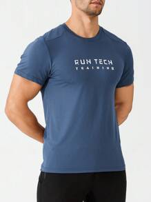 Manfinity Sport Corelite Boyfriend Style Men Simple Printed Loose Sport T-Shirt - Blue - View 3