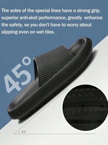 New Stylish Versatile Black Vertical Stripe Single Hole Thick Soft Comfortable Anti-Slip Non-Odorous Indoor/Outdoor Ladies Plastic Slippers, Suitable For Home, Bathroom - Black - View 6