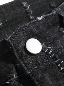 Manfinity Homme Men Fashionable Slim Fit Ripped Jeans With Slanted Pockets, Street Style Casual And Versatile - Black - View 4