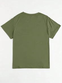 Flirla Kích thước lớn Mùa hè In hoa Ngắn tay Giải trí Áo thun - Màu xanh Ô liu - Xem 2