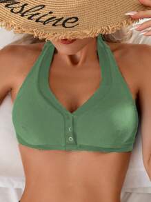 SHEIN Swim Traje de baño de verano para mujer con top halter sin espalda de unicolor