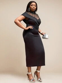 Robe en dentelle fendu - Noir - Voir 3