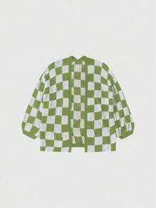 SHEIN Essnce Chaqueta de punto de manga larga con cuello en v tejida a cuadros de dos colores