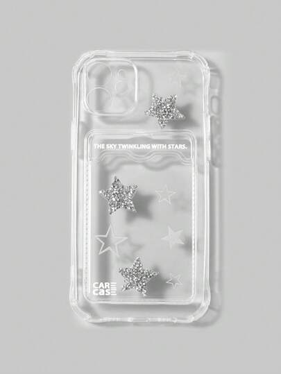 Grunge Punk 1pc 3d Star Design Punk Style Soft Tpu Phone Case With Card Holder, Compatible With Apple Iphone 15 Pro Max/14/13/Iphone 11/12/Iphone 7, Anti-Fall