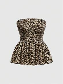 ROMWE J-Fashion 女性時尚性感豹紋無肩帶上衣