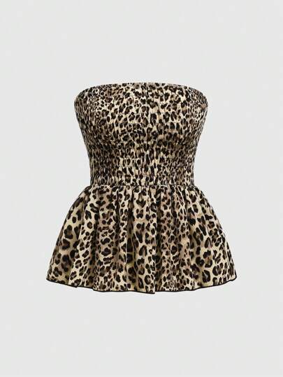 J-Fashion المرأة القمم الفهد المطبوعة الجذابة والجنسية بأندو