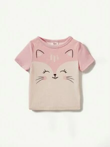 Cozy Pixies Baby Girl Snug Fit Pajamas Set With Cartoon Fox Printed Round Neck Long Sleeve Top And Footed Pants - Pink - View 7