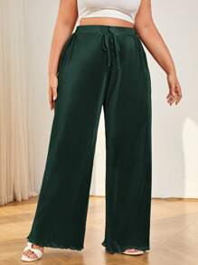 SHEIN Essnce 女性加大尺碼褶皺波浪邊休閒約會橄欖綠色長褲