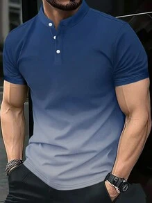 Manfinity Homme Camicia polo casual da uomo a maniche corte con bottoni, sfumatura di colore, regalo per il fidanzato