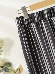 EMERY ROSE 大码春夏休闲纯色蝙蝠袖衬衫和条纹阔腿裤两件套 - 彩色 - 查看 7