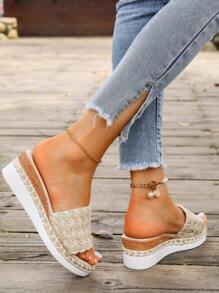 2024 New Style Women Apricot Woven  Rope Wedge Platform Sandals With Ankle Strap - Apricot - View 7