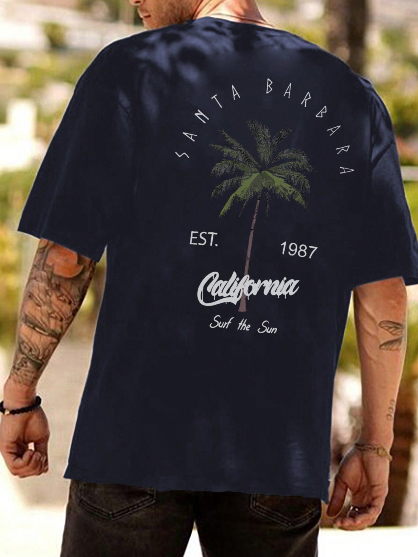 Men's Letter & Coconut Tree Print Short Sleeve T-Shirt