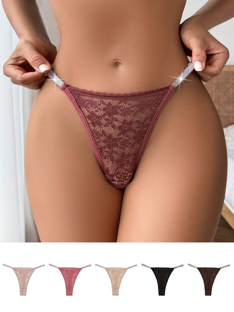 Sexy Lace Thong T-Back Panties Erotic Lingerie Set For Women , 5 Pcs