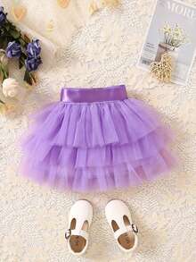 Falda tutú de malla para bebé niña para fiestas, festivales, accesorios de fotografía - Morado - Ver 2