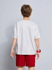 Tween Boy Two Pieces Set Of Loose Fit Cartoon Character Patterned Short-Sleeved Shirt And Shorts