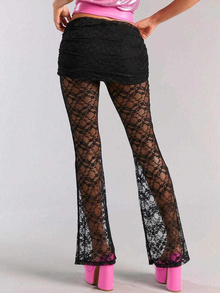 Ladies" Fashionable Lace Mesh Design Long Pants