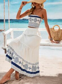 Breezaya 隨機印花沖浪假期露背背心配圍裙裙子套裝 - 藍白色 - 查看 5