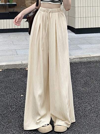 DAZY 女性時尚純色寬鬆闊腿休閒長褲