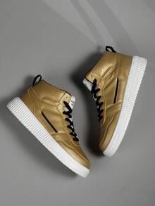 男士運動鞋 男士休閑時尚輕便高幫滑板鞋 舒適透氣 英俊滑板鞋 - 金色 - 查看 3