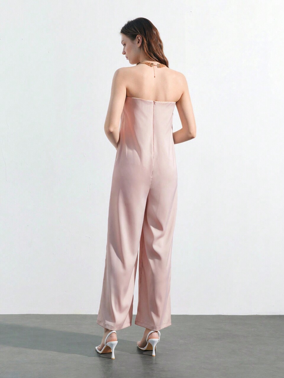 1pc Women's Fashionable Solid Color Wide Leg Jumpsuit, Versatile For Summer Graduation