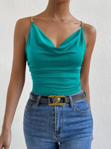 SHEIN Foxxy Women Summer Solid Color  Loose Cami Top With Chain Strap - Teal Blue - View 4