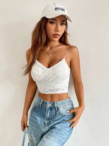 Flirla Top De Camisola Ajustado Con Encaje Y Cadena - Blanco - Ver 4