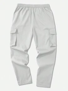 Manfinity Homme Men Drawstring Waist Flap Pocket Casual Cargo Pants, For Fall - Light Grey - View 2