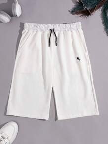 RueChic Simple Embroidery Black And White Drawstring Shorts Two-Piece Set - Multicolor - View 3