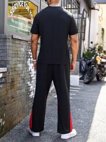 Manfinity LEGND 男士大尺碼夏季十字印花短袖休閒T恤和褲子套裝 - 彩色 - 查看 2