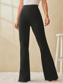SHEIN Chất rắn Quần ống loe - màu đen - Xem 3