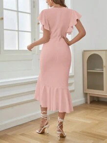 SHEIN Privé 女士时尚夏季 V 领不对称下摆连衣裙 - 粉色 - 查看 2