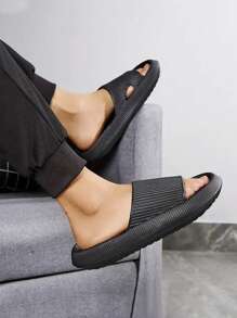 New Arrival Fashionable Black Stripe One-Sided Hole Thick-Soled Soft & Comfortable Women's Slipper For Indoor/Outdoor Bathroom/Home Use