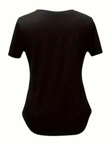 Trioutop Women's Solid Color Top, V-Neck Short Sleeve T-Shirts - Black - View 2