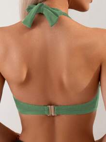 SHEIN Swim Traje de baño de verano para mujer con top halter sin espalda de unicolor