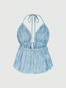 SHEIN Unity Damen Textur Neckholder Einfarbig Kordelzug Urlaub Einfache Alle-match Casmisole