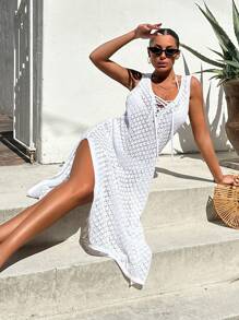 SHEIN Cottnline Vestido largo de estilo bohemio y cubre bikini en color blanco para usar en la playa - Blanco - Ver 1