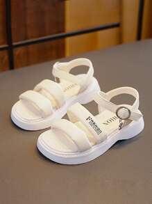 2024年夏季新款女童涼鞋兒童時尚公主平底防滑軟底大童沙灘鞋 - 米色 - 查看 1