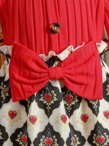 Vestido de manga larga con cuello redondo para bebé niña de primavera/verano con decoración de lazo, estampado floral y diseño precioso - Multicolor - Ver 6