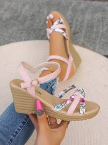 Dép quai ngang màu hồng mùa hè mới dành cho bé gái, đế nêm Peep Toe có đế dày, có dây đeo ở ngón chân và mắt cá chân. Hoàn hảo cho bữa tiệc ngoài trời, đám cưới, kỳ nghỉ hoặc bất kỳ trang phục phong cách nữ hoàng cổ điển và giản dị nào. - Hồng - Xem 7