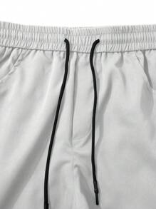 Manfinity Homme Men Drawstring Waist Flap Pocket Casual Cargo Pants, For Fall - Light Grey - View 4